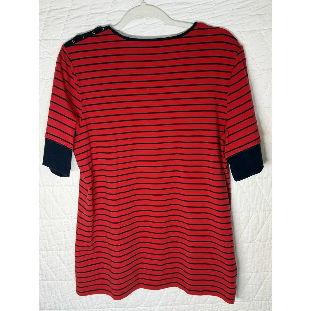 Lauren Ralph Lauren Women's Red blue Striped top blouse nautical Size 2X - Picture 5 of 6